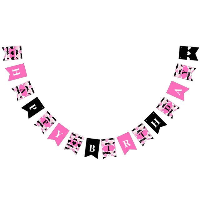 Bandeirinha Grelha Cor-de-Água Rosa Floral Feliz Aniversário (Todos)