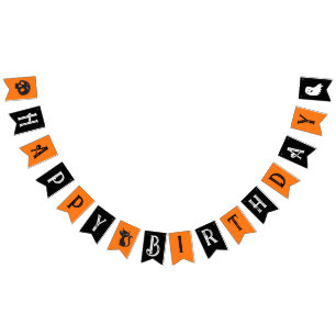 Bandeirinha Halloween Birthday Gótica Letters Orange and Black
