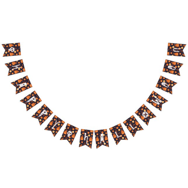 Bandeirinha Halloween Spooky House Bats Trees Pumpkin Festivo (Todos)