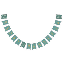 Bandeirinha Hanukkah Swallowtail Banner Turquoise Dourado Drei