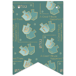 Bandeirinha Hanukkah Swallowtail Banner Turquoise Dourado Drei