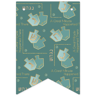 Bandeirinha Hanukkah Swallowtail Banner Turquoise Dourado Drei