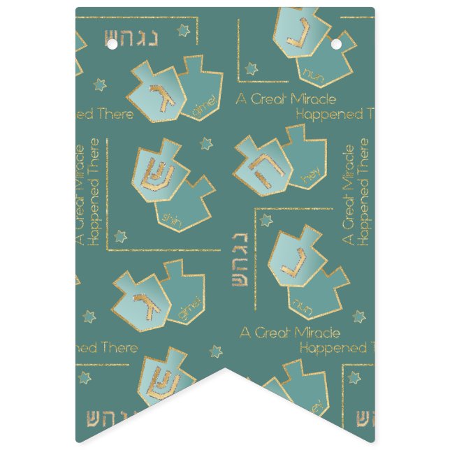 Bandeirinha Hanukkah Swallowtail Banner Turquoise Dourado Drei (Décima sexta bandeira)