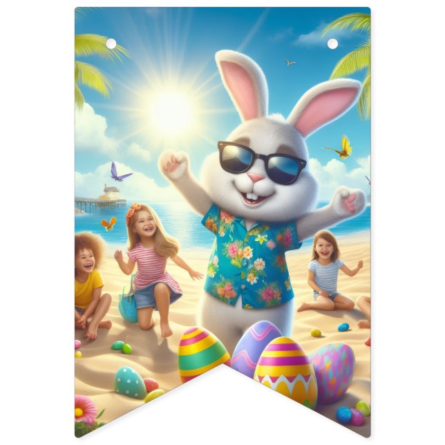 Bandeirinha Happy Easter!! Bunny and Text  (Décima sexta bandeira)