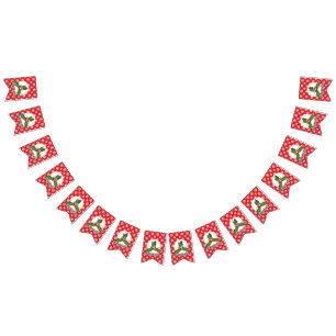 Bandeirinha Holly on Red White Snowflakes - Feliz Natal