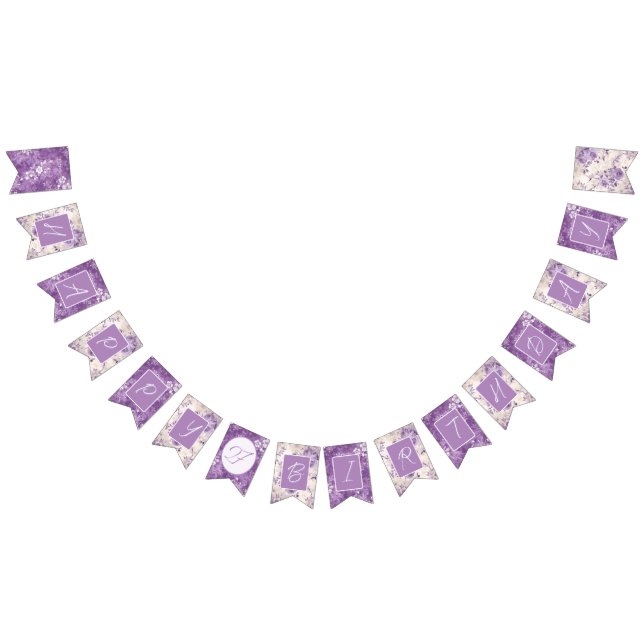 Bandeirinha Idade Personalizada do Chique Floral Roxo (Todos)