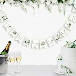 Bandeirinha Iniciais Florais em Aquarela e Data do Casamento P