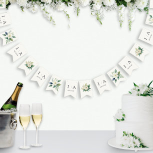 Bandeirinha Iniciais Florais em Aquarela e Data do Casamento P