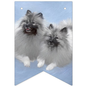 Bandeirinha Keeshond Pair de Kees pintando Arte Animal Origina