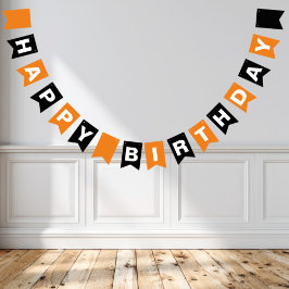Bandeirinha Laranja e Preto Feliz Aniversário