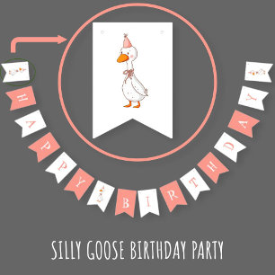 Bandeirinha Lindo Patinho Bobo Rosa Feliz Aniversário