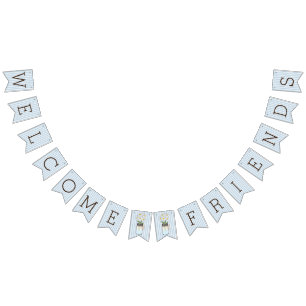 Bandeirinha Listras azuis e brancas com o chá de fraldas do