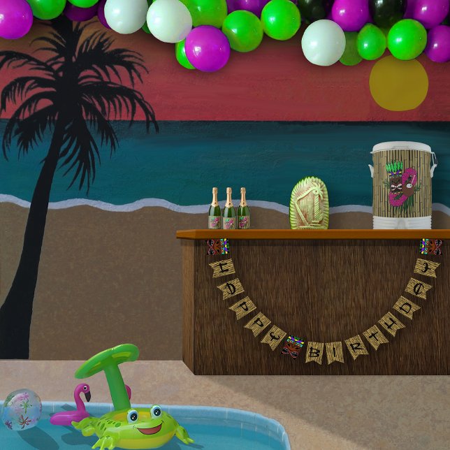 Bandeirinha Luau Totems Bamboo Happy Birthday (Criador carregado)