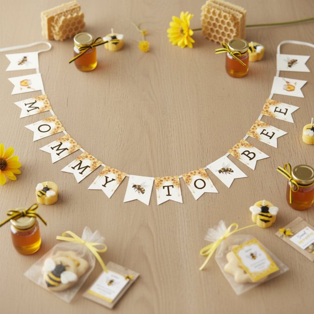 Bandeirinha Mama Bee Honeycomb Honey Drip Baby Shower (Mama Bee Honeycomb Honey Drip Baby Shower Bunting Flags
)