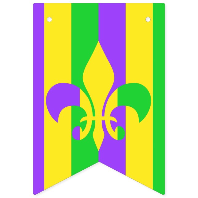 Bandeirinha Mardi Gras Green Yellow Purple Fleur-de-Lis (Primeira Bandeira)
