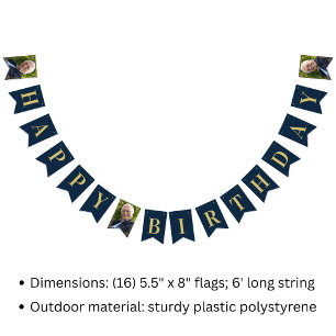 Bandeirinha Marinha Dourado 80º Aniversário Foto Feliz Anivers