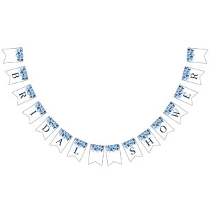 Bandeirinha Marinho De Script Floral chá de panela Blue Waterc