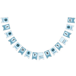 Bandeirinha Menino Primeiro Aniversário Trens Azuis