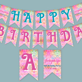 Bandeirinha Mermaid colorful whimsical birthday custom