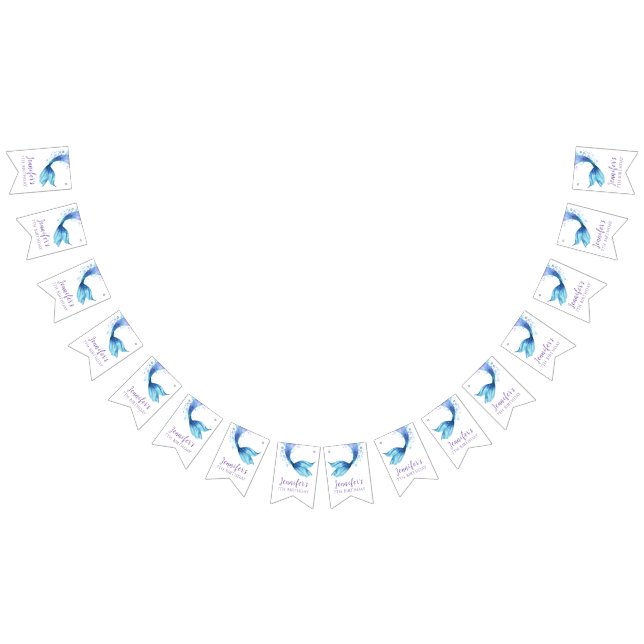 Bandeirinha Mermaid Tail Birthday, sob o Mar de Tom Roxo (Todos)