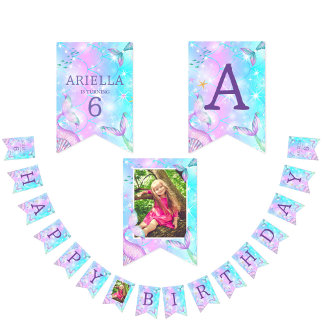 Bandeirinha Mermaid Tail Sob O Mar Feliz Aniversário