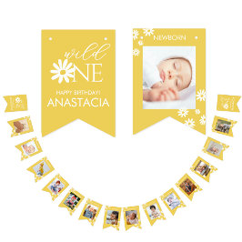Bandeirinha Milestone 1st Birthday Photo White Daisy
