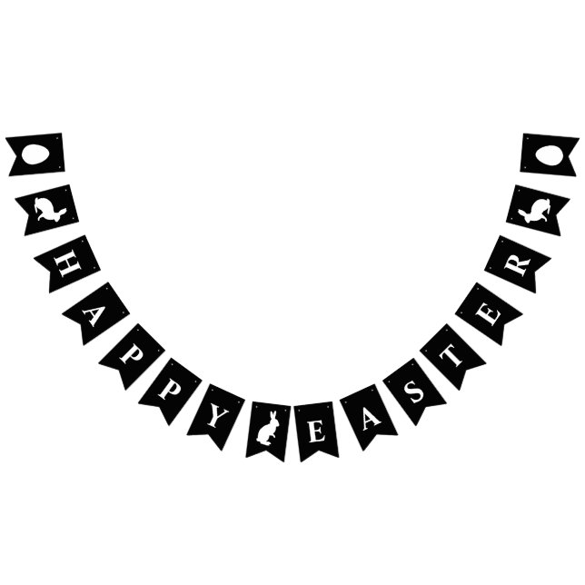 Bandeirinha Minimalist Black With White Bunnies Happy Easter (Todos)