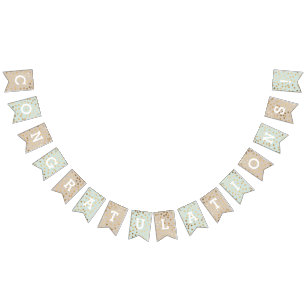 Bandeirinha Mint Beige Faux Dourado Pontos Brilhantes Parabén