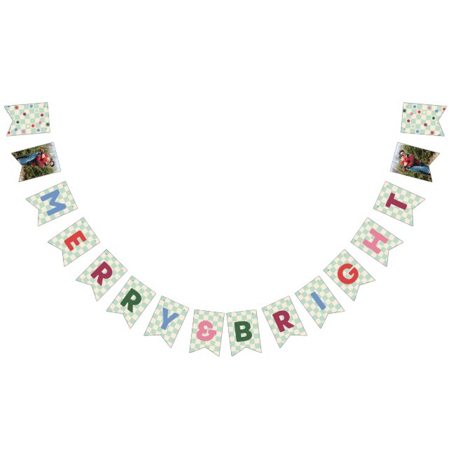 Bandeirinha Mint Checkerboard Merry & Bright Bunting Banner (Todos)