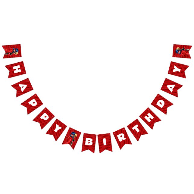 Bandeirinha Miraculoso Ladybug e Cat Noir Aniversário (Todos)