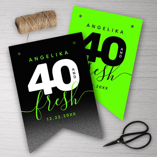 Bandeirinha Modern Girly Bright Green 40 e Fresco (Girly Bright Green 40 and Fresh Her 40th Birthday Bunting Flags Cover Photo.)