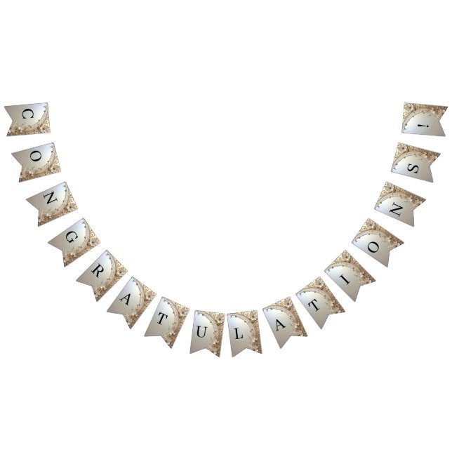 Bandeirinha Modern White Flowers Pearls Bunting Flag (Todos)