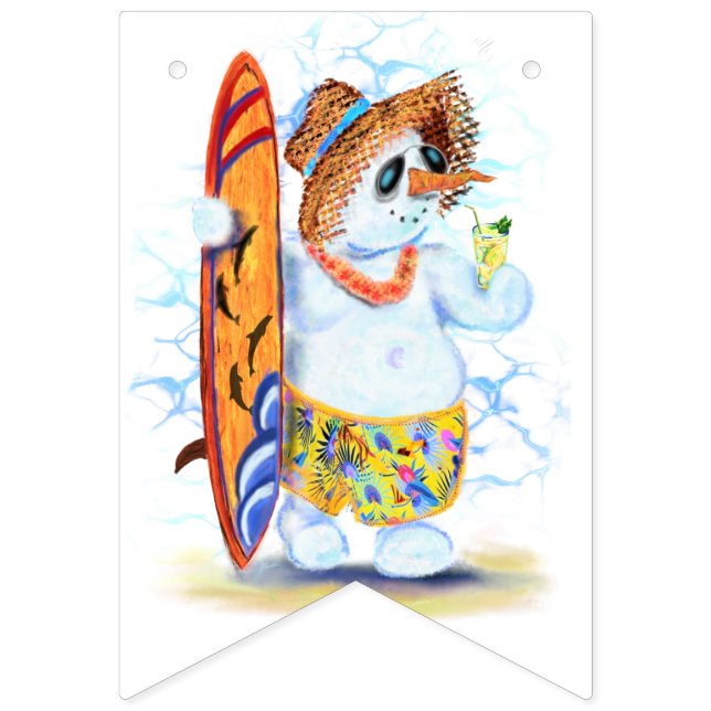 Bandeirinha Natal Verão Snowman Surfer Bebe Fresco (Primeira Bandeira)