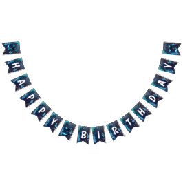 Bandeirinha Neon Axolotl Azul Negro Aniversário Aquático