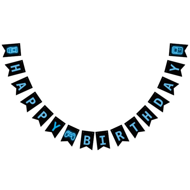 Bandeirinha Neon qualquer ano de aniversário de videos games (Todos)