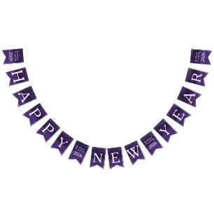 Bandeirinha Noite estrelada Feliz Ano Novo roxo escuro 2026