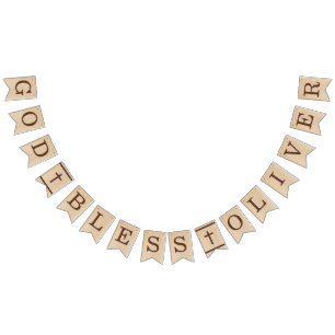 Bandeirinha Nome do deus abençoe Brown Wood Baptism Primeira C