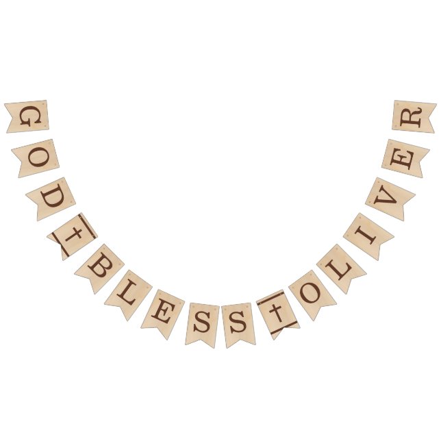 Bandeirinha Nome do deus abençoe Brown Wood Baptism Primeira C (Todos)