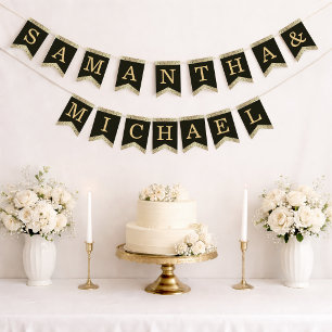 Bandeirinha Nomes Preto Dourado Casamento Elegante Floral Vint