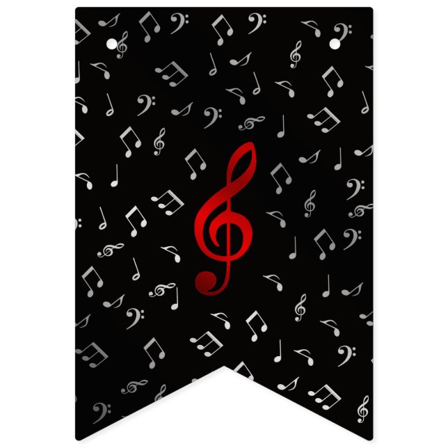 Bandeirinha notas de música vermelha e preto prateado (Décima sexta bandeira)