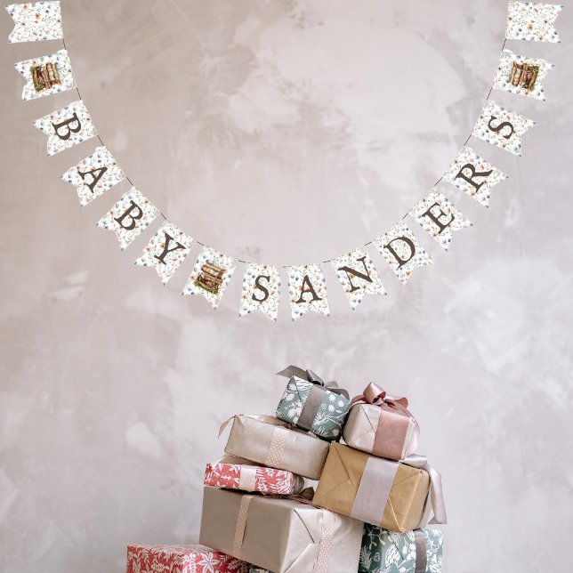 Bandeirinha Novo capítulo - Pilha de livros flores silvestres  (Criador carregado)