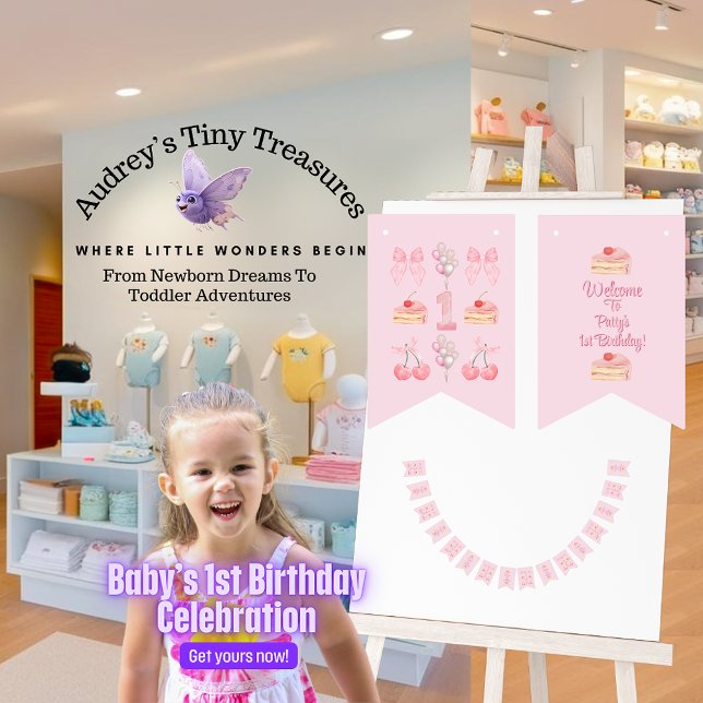 Bandeirinha O primeiro aniversário dos Arcos cor-de-rosa paste (Criador carregado)