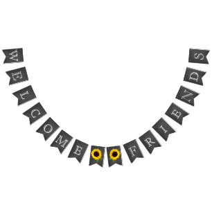 Bandeirinha Olhar bem-vindo do quadro dos amigos com girassóis