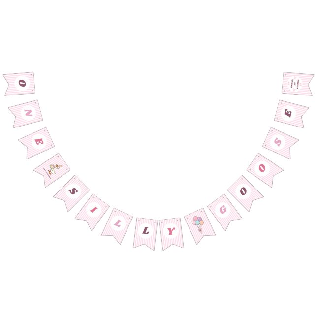 Bandeirinha  One Silly Goose Pink Bow Girl 1st Birthday Party (Todos)