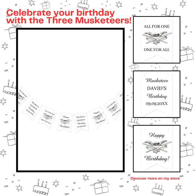 Bandeirinha Os Três Mosqueteiros Felizes Aniversário (Criador carregado)