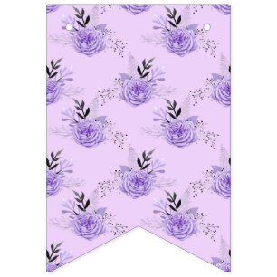 Bandeirinha Padrão Botânico de Flor Colorida Roxo