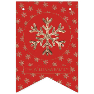 Bandeirinha Padrão de Flocos de Neve Vermelho Dourado Floco d
