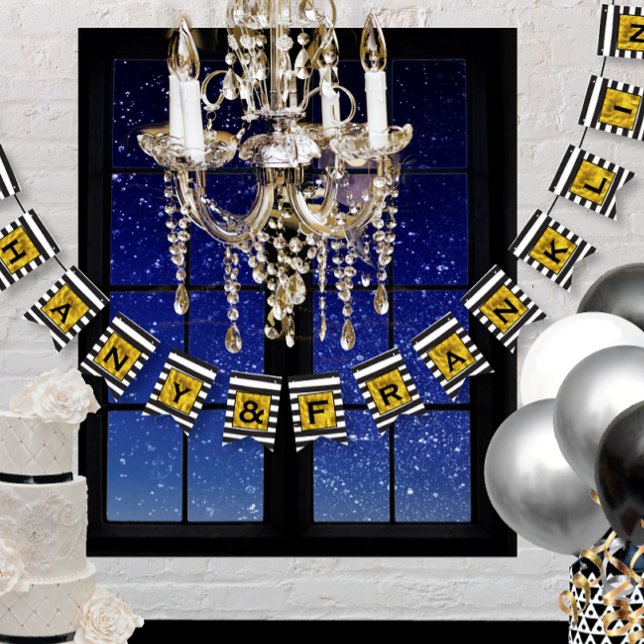 Bandeirinha Padrão de Stripe Negra e Branca com Casamento Dour (Criador carregado)