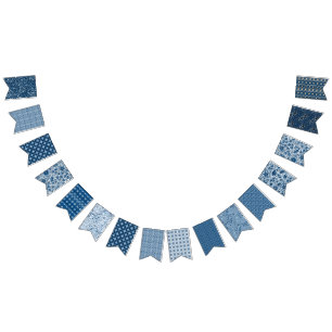 Bandeirinha Padrão Floral Clássico Azul Boho   Bonita