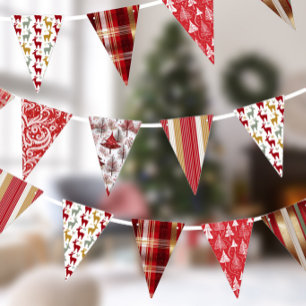 Bandeirinha Padrões de Natal Vermelho Branco Dourado ID1009